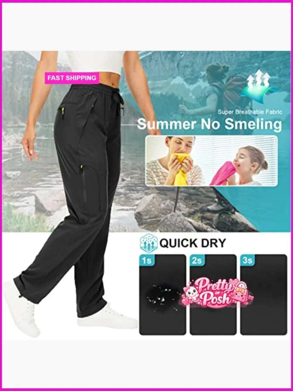Quick Dry UPF 50 Lightweight Cargo Pants with Zipper Pockets